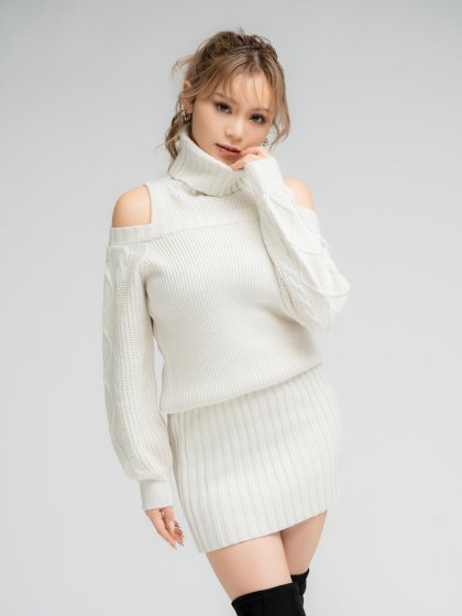 肩開きケーブルミニワンピース