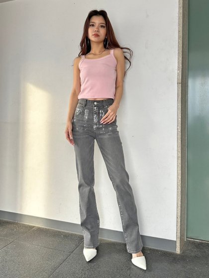 ホイルプリントデニムストレートパンツ