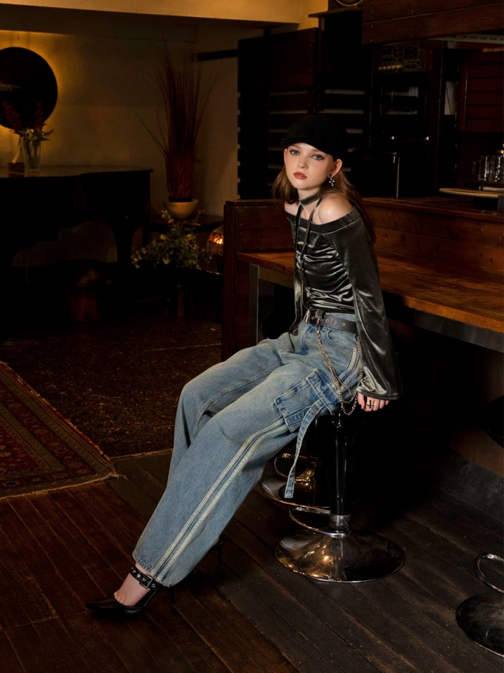 カーゴポケットワイドデニムパンツ