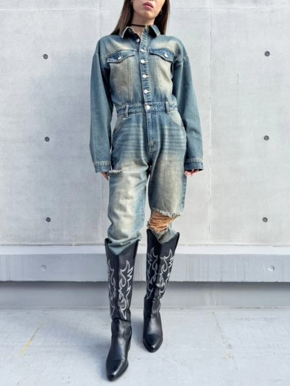 ヴィンテージ加工デニムオールインワン