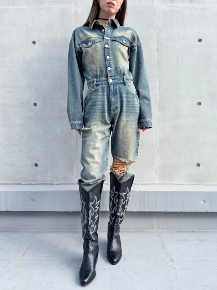 ヴィンテージ加工デニムオールインワン