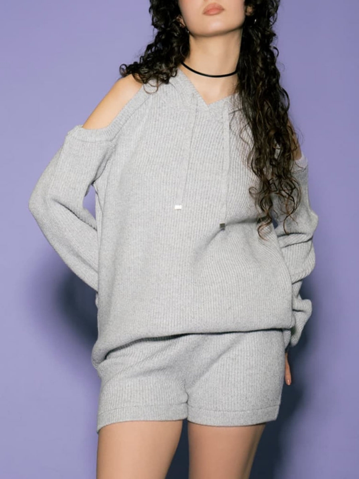 肩あきフード MIX二ットトップ– EGOIST