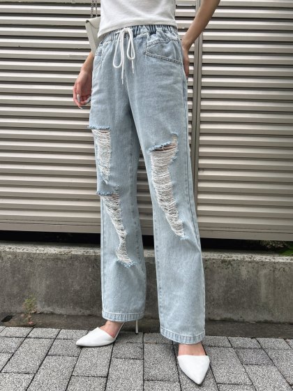 ウエストゴム紐デニムパンツ